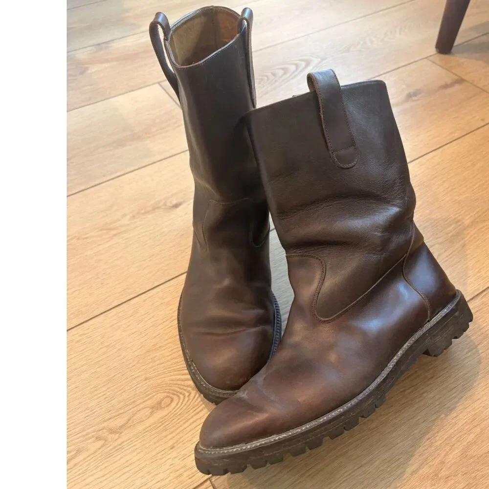 Billy Reid Kentwood Leather Biker Boots Dark Brown Vibram Sole Size 10